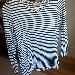 Sussan Women's Black and White Striped Long Sleeve Top